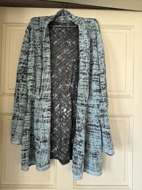 NIC+ZOE Open-Front Teal and Black Patterned Cardigan - Large
